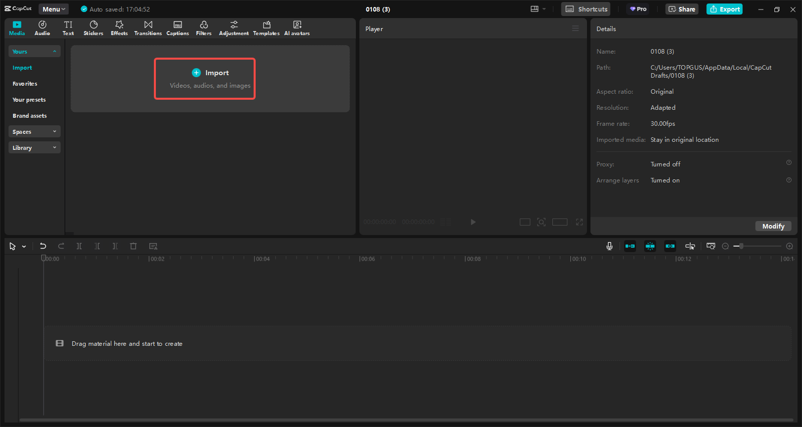 Import files to CapCut