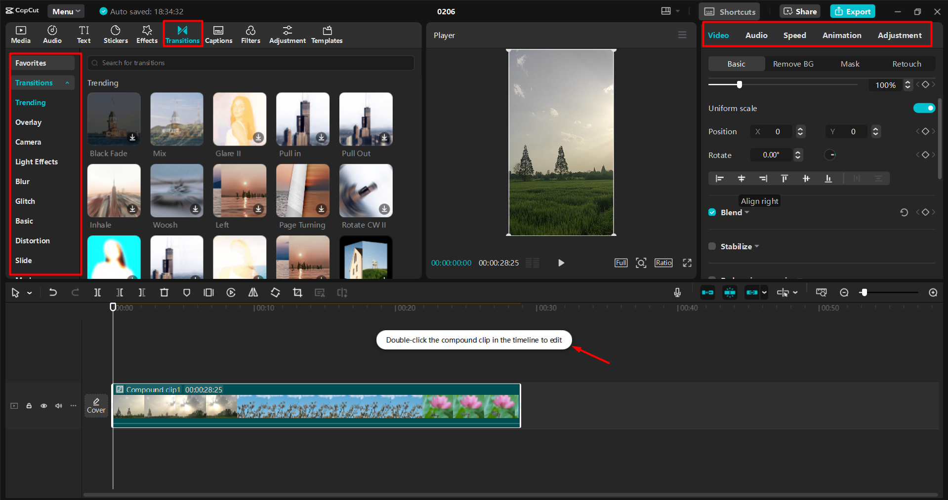 Merging clips to make long Instagram reels in the CapCut desktop video editor