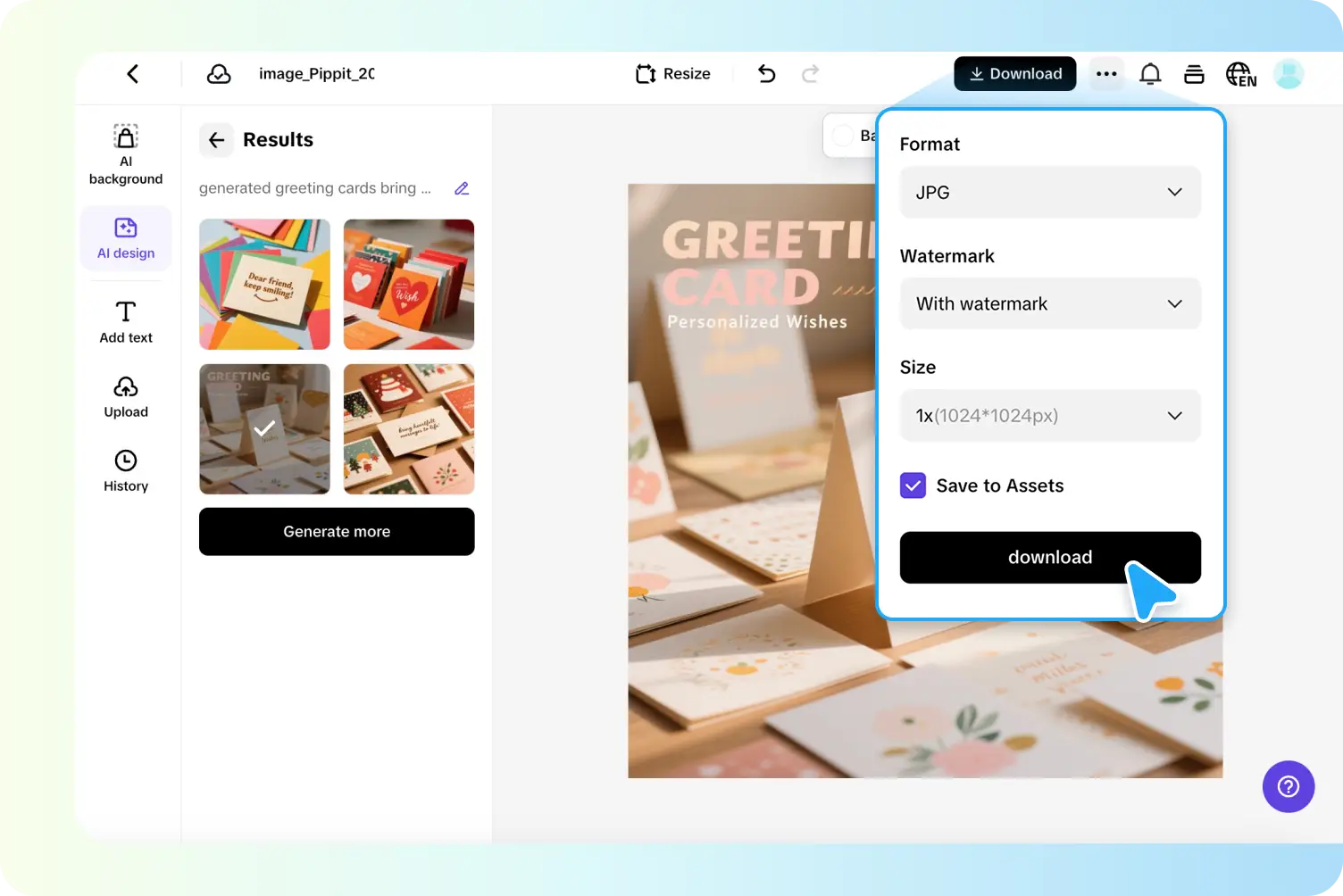 Isang-click na pag-export ng mga creative