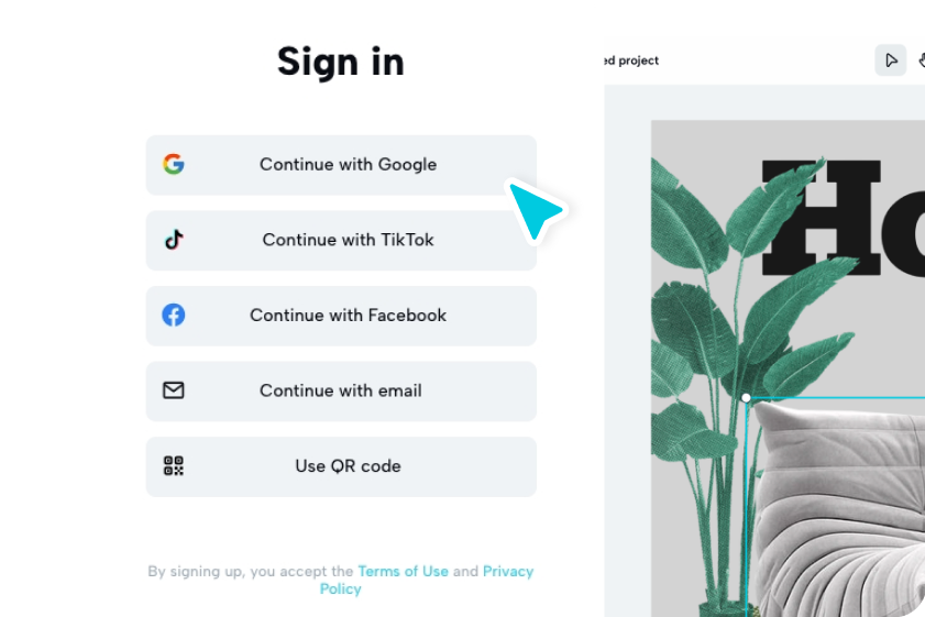 Sign in or create an account on CapCut